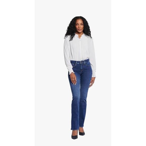 NYDJ Jeans Size Medium Blue Barbara Boot Cut LiftxTuck Mid Rise Dark Wash Denim - Picture 1 of 8
